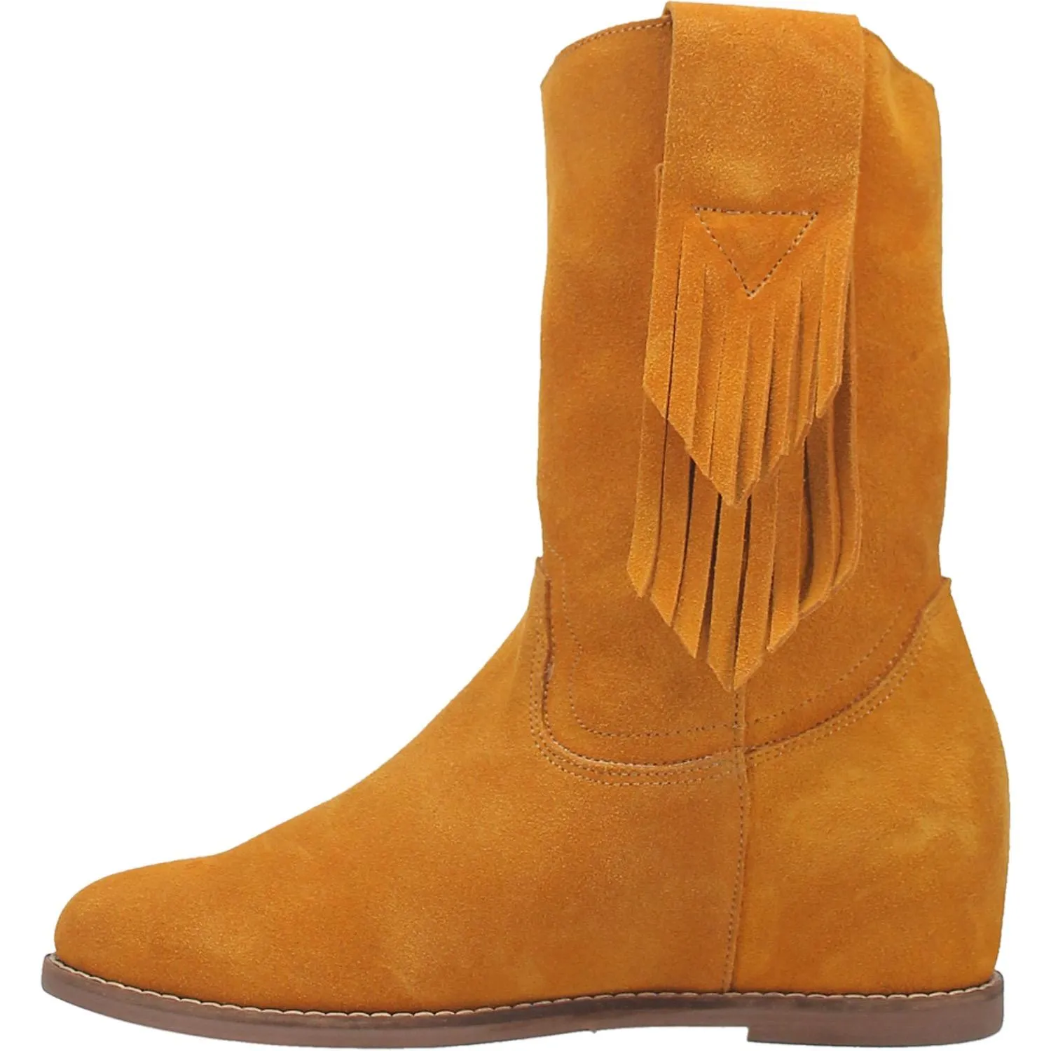 Kelsey Mustard Suede Hidden Wedge Fringe Boots (DS)