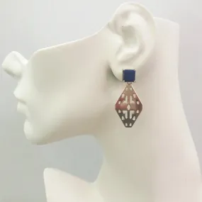 Lapiz Lazuli Square Stud with Sawa Dangling Earrings