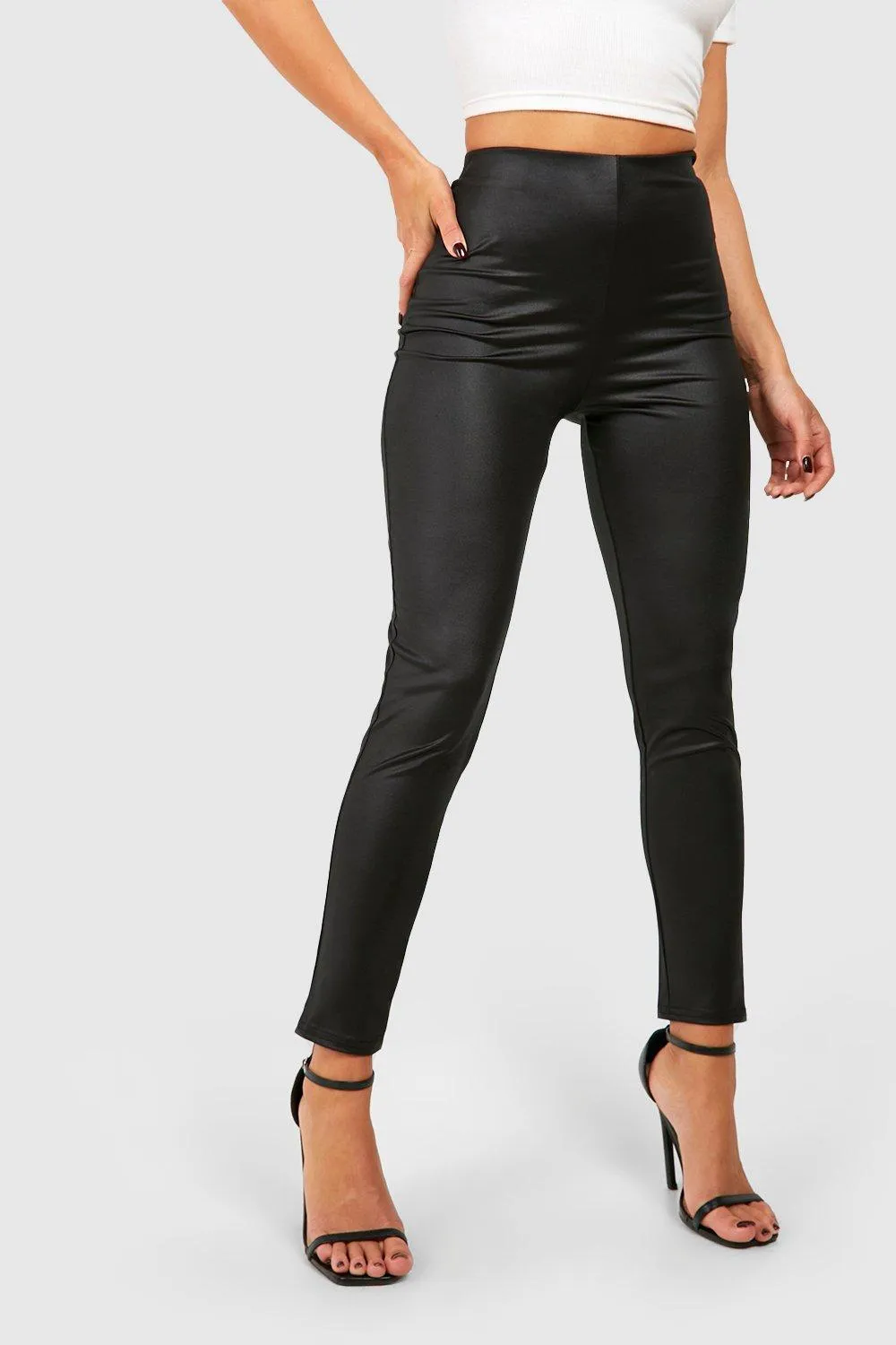 Leggings | Tall Wet Look High Waisted Leggings | boohoo