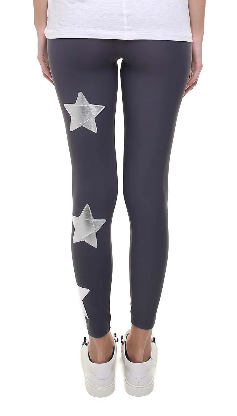 Leggings Grigio Piombo con Stelle applicate Blu e Argento