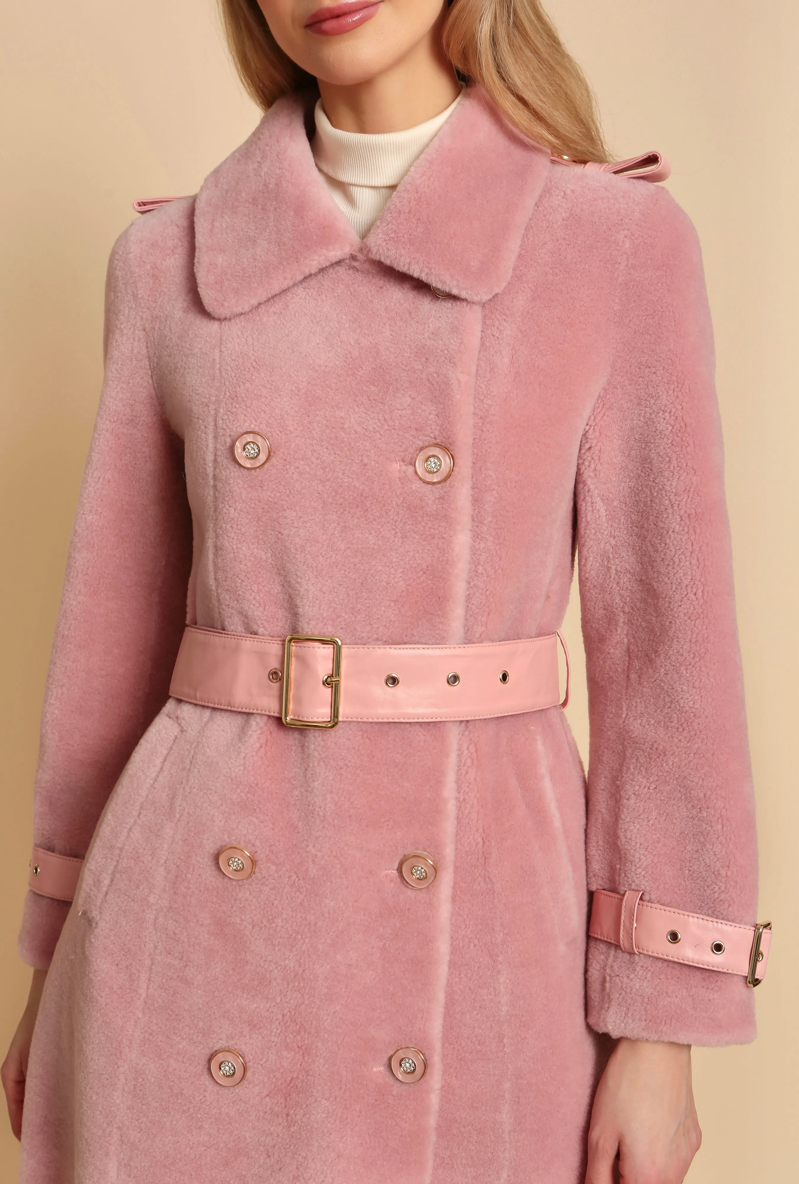 'Loren' Wool Trench Coat in Rosa