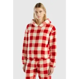 Maglia con cappuccio a quadri donna Rosso