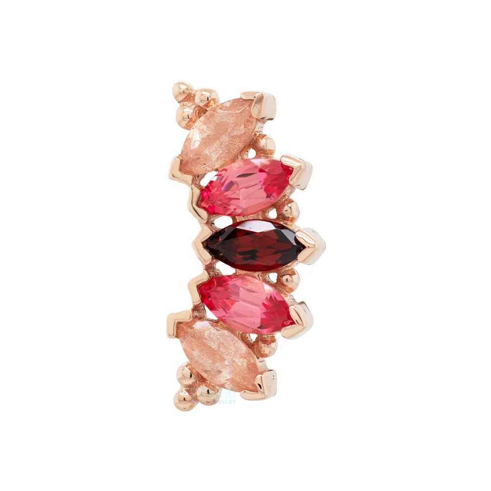 Marquise Panaraya Threaded End in Gold with Oregon Sunstone, Padparadscha Sapphire & Garnet