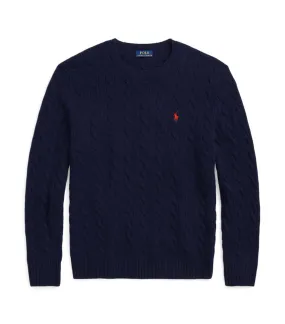 Men's Cable-Knit Wool-Cashmere Sweater Hunter Navy