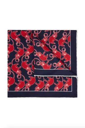 Navy Silk Monkey Pocket Square