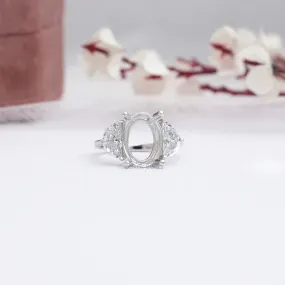 Oval Shape  And Half Moon Semi Mount Engagement  Ring
