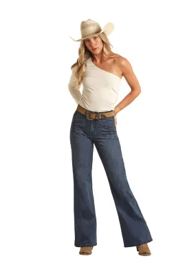 Panhandle Slim Womens Wide Leg Medium Wash Jeans