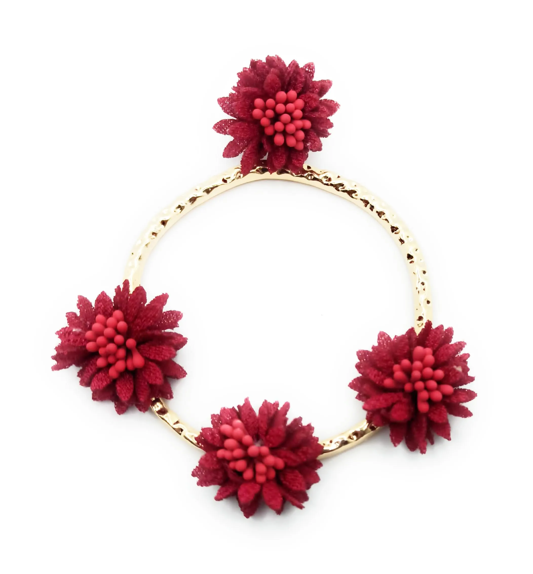Pendientes flamenca dorado · Aro Flores Burdeos