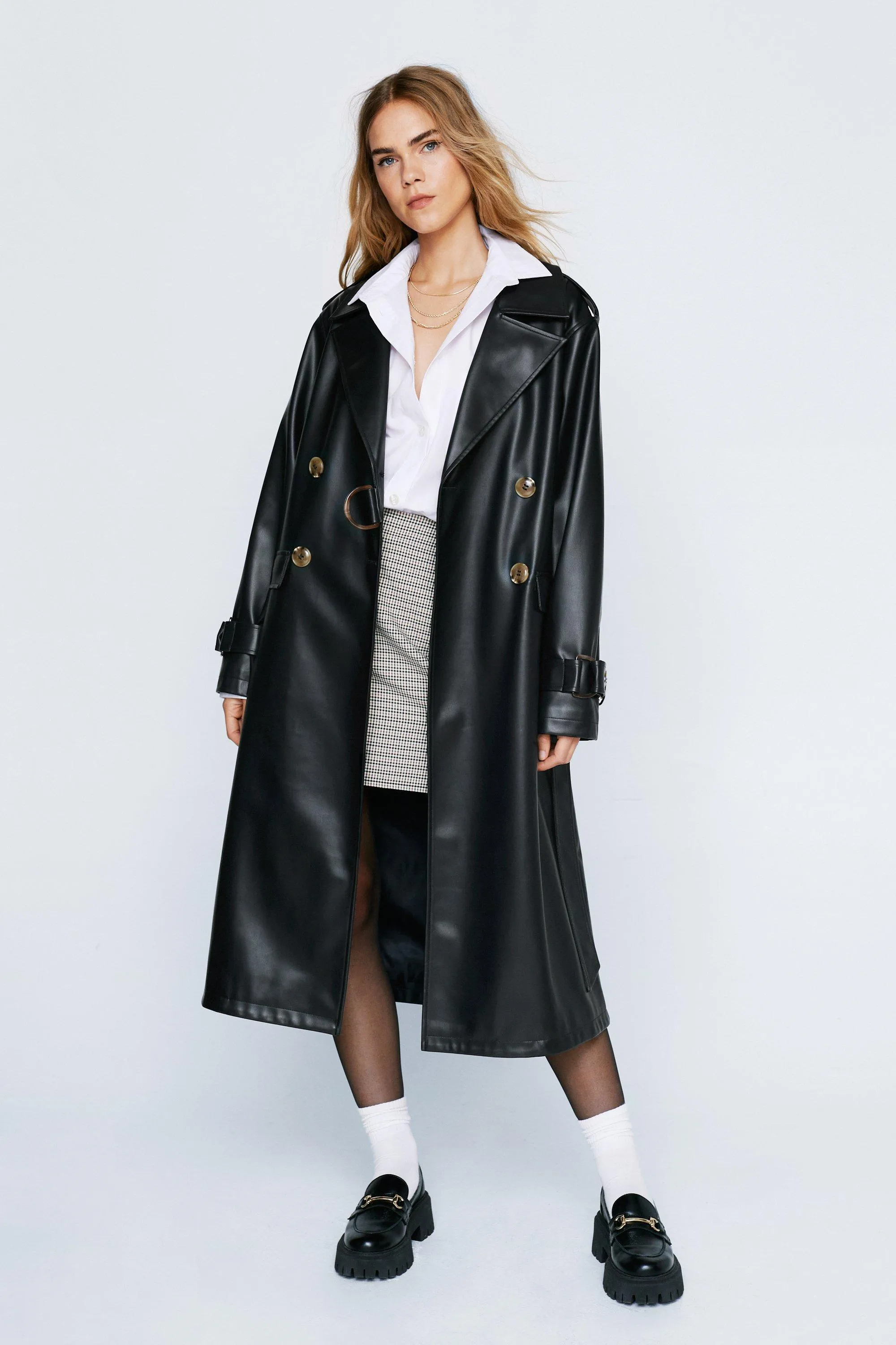 Premium Faux Leather Trench Coat