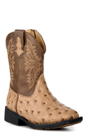 Roper Toddler's Jed Brown and Tan Ostrich Print Faux Leather Square Toe Boots