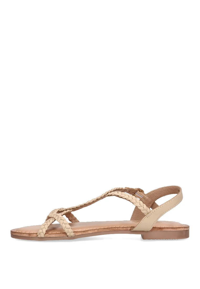 SANDALIA PLANA TRENZADA ETIKA METGE 10043 MUJER, BEIGE
