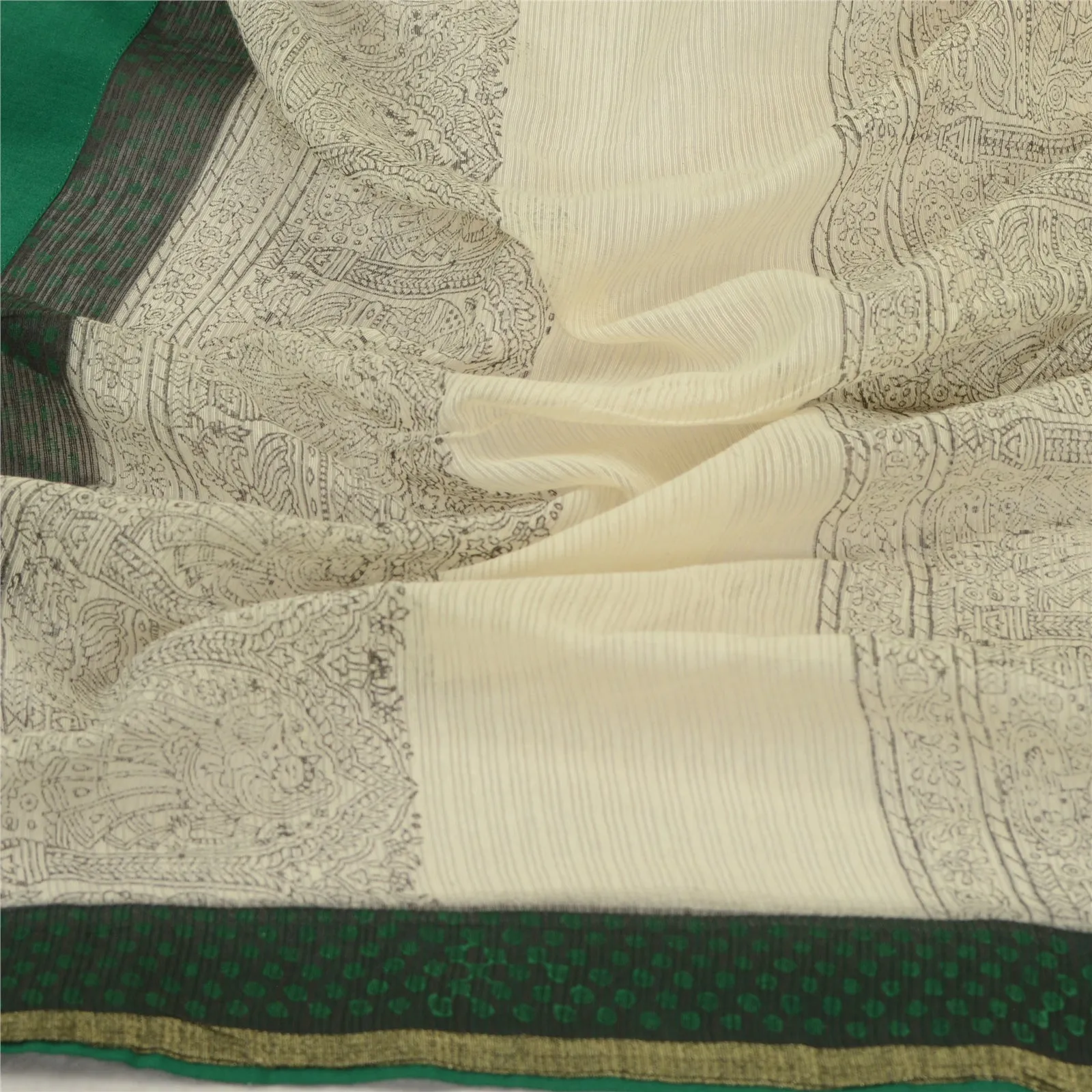 Sanskriti Vintage Ivory Long Dupatta Stole Cotton Block Printed Woven Scarves