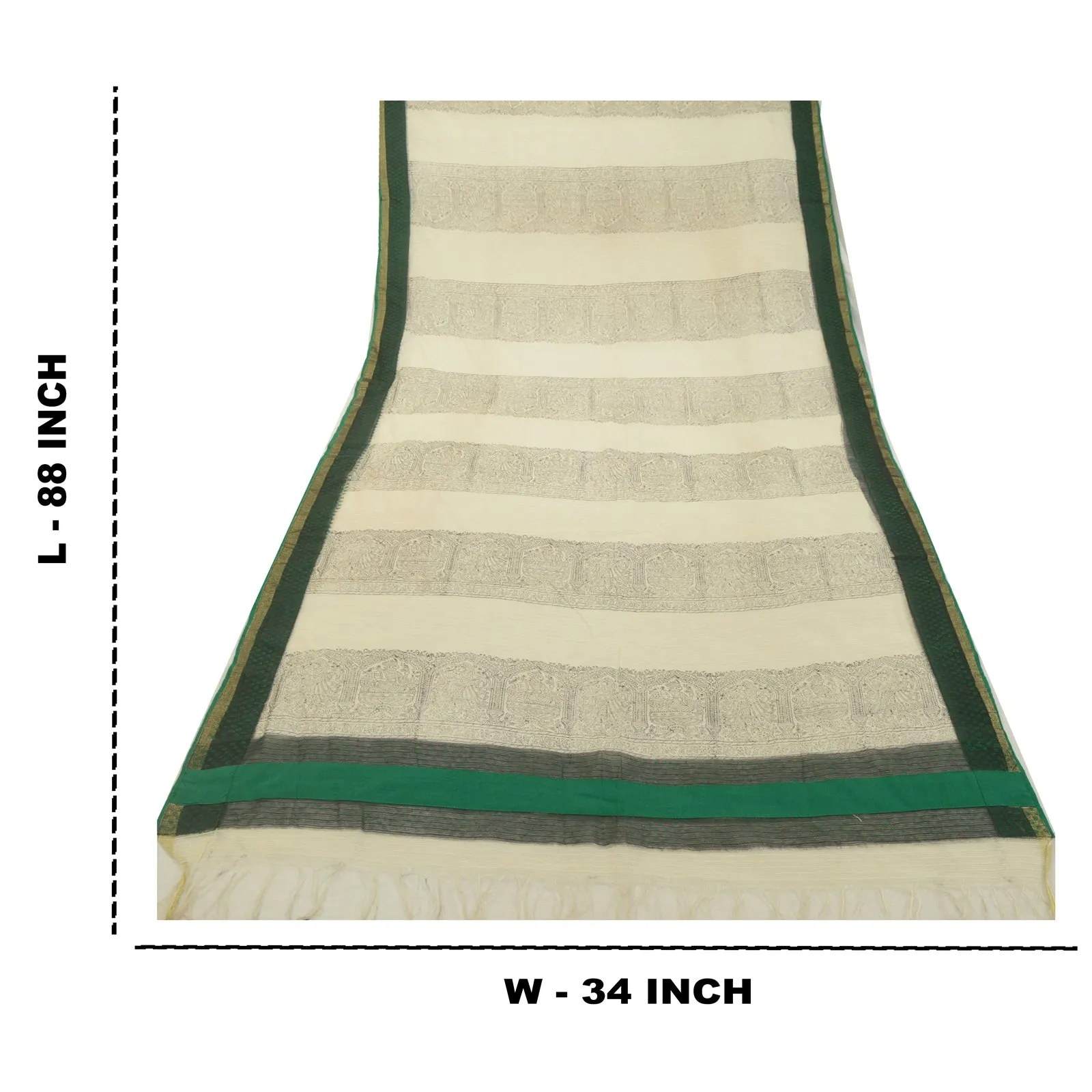 Sanskriti Vintage Ivory Long Dupatta Stole Cotton Block Printed Woven Scarves