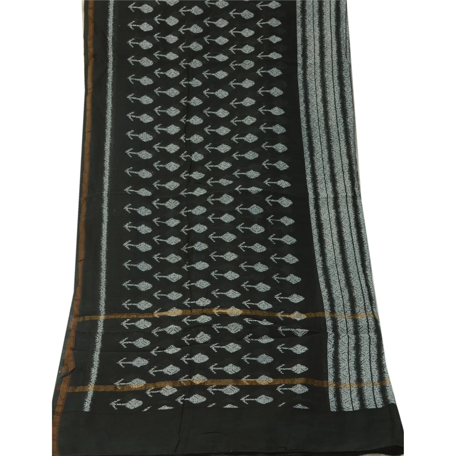 Sanskriti Vintage Long Black Dupatta/Stole Blend Silk Hijab Printed Wrap Scarves