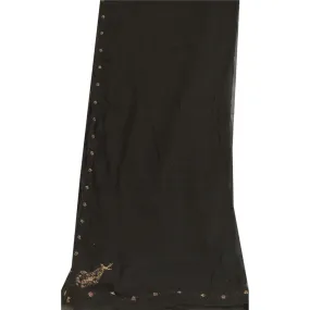 Sanskriti Vintage Long Black Dupatta/Stole Pure Chiffon Silk Hand Beaded Scarves