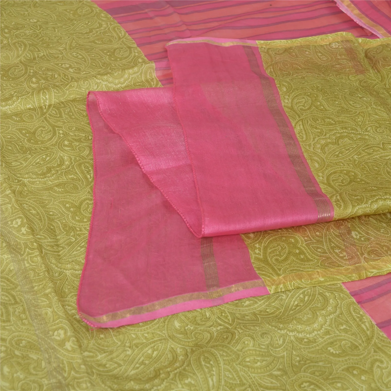 Sanskriti Vintage Long Dupatta Pink Pure Chanderi Cotton Printed Stole Scarves