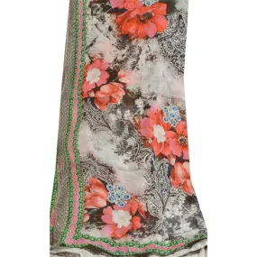 Sanskriti Vintage Long Dupatta Stole Blend Silk White Digital Printed Scarves