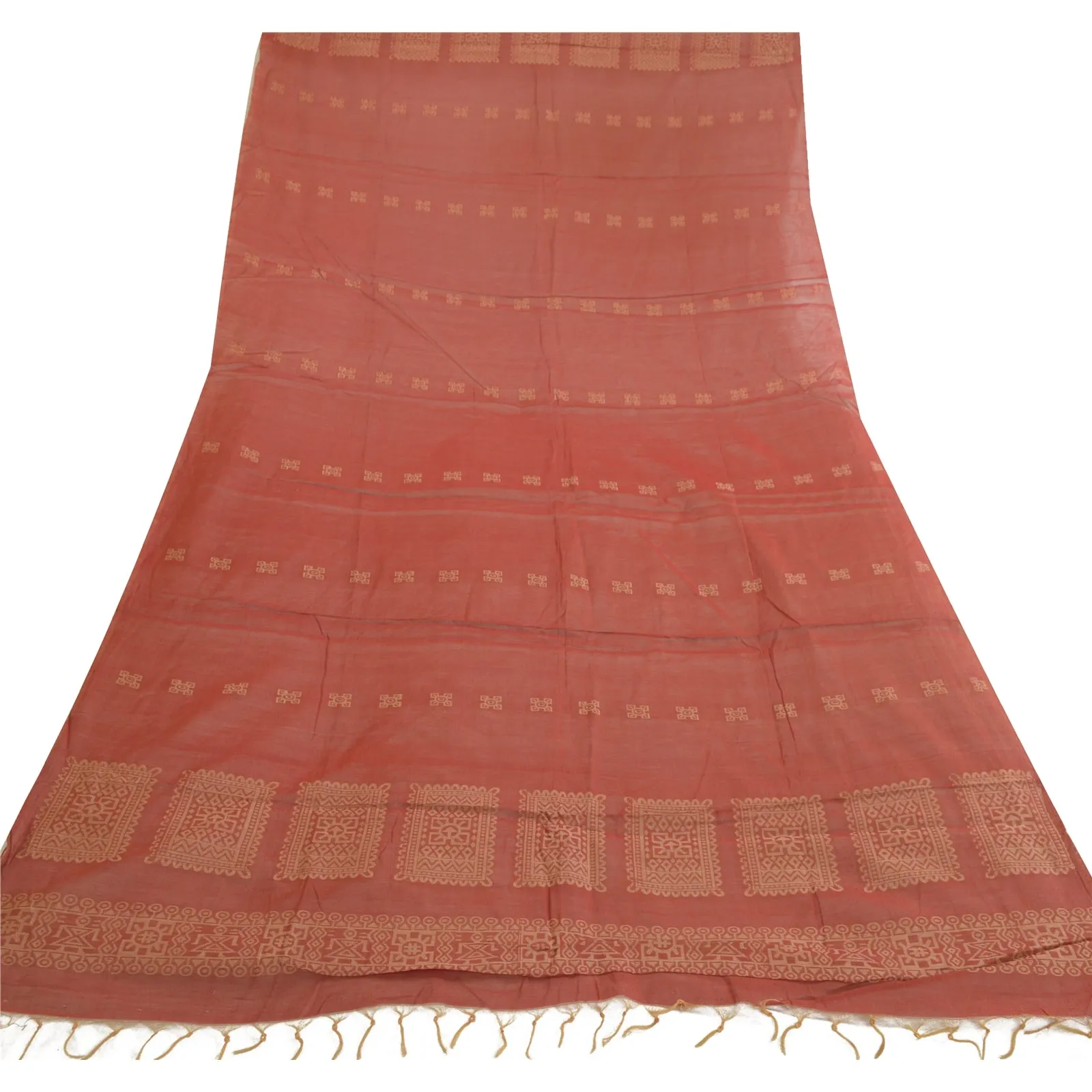 Sanskriti Vintage Long Dupatta Stole Pure Cotton Brick Red Woven Wrap Scarves