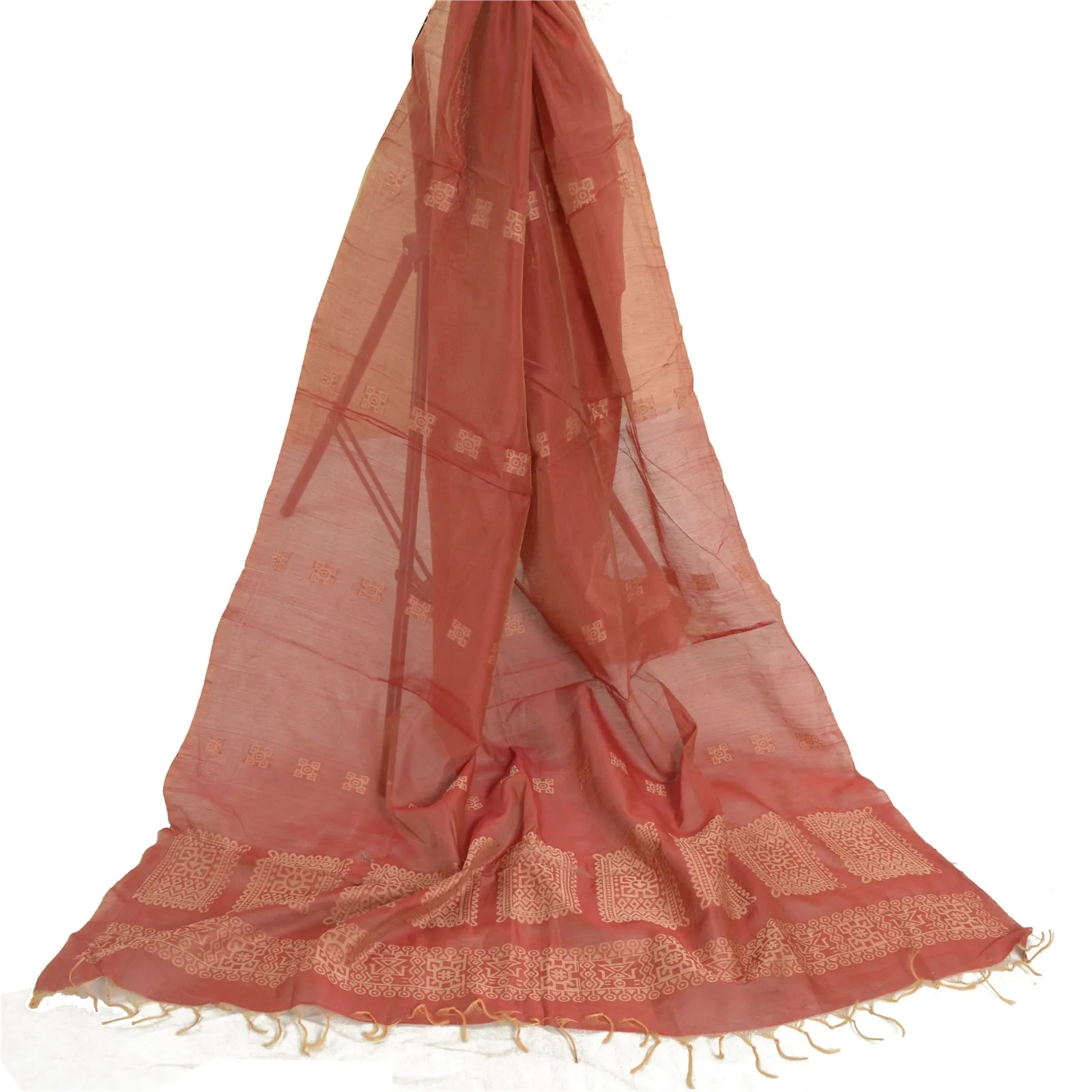 Sanskriti Vintage Long Dupatta Stole Pure Cotton Brick Red Woven Wrap Scarves