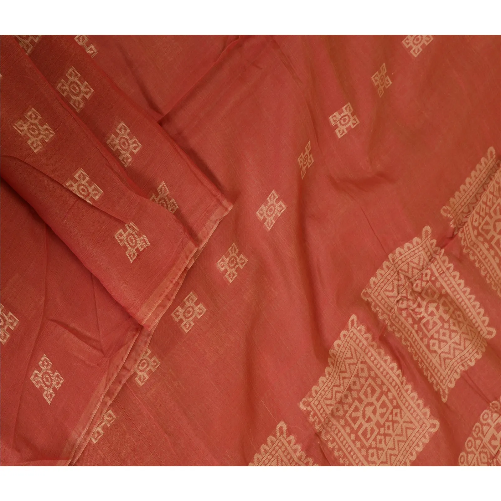 Sanskriti Vintage Long Dupatta Stole Pure Cotton Brick Red Woven Wrap Scarves