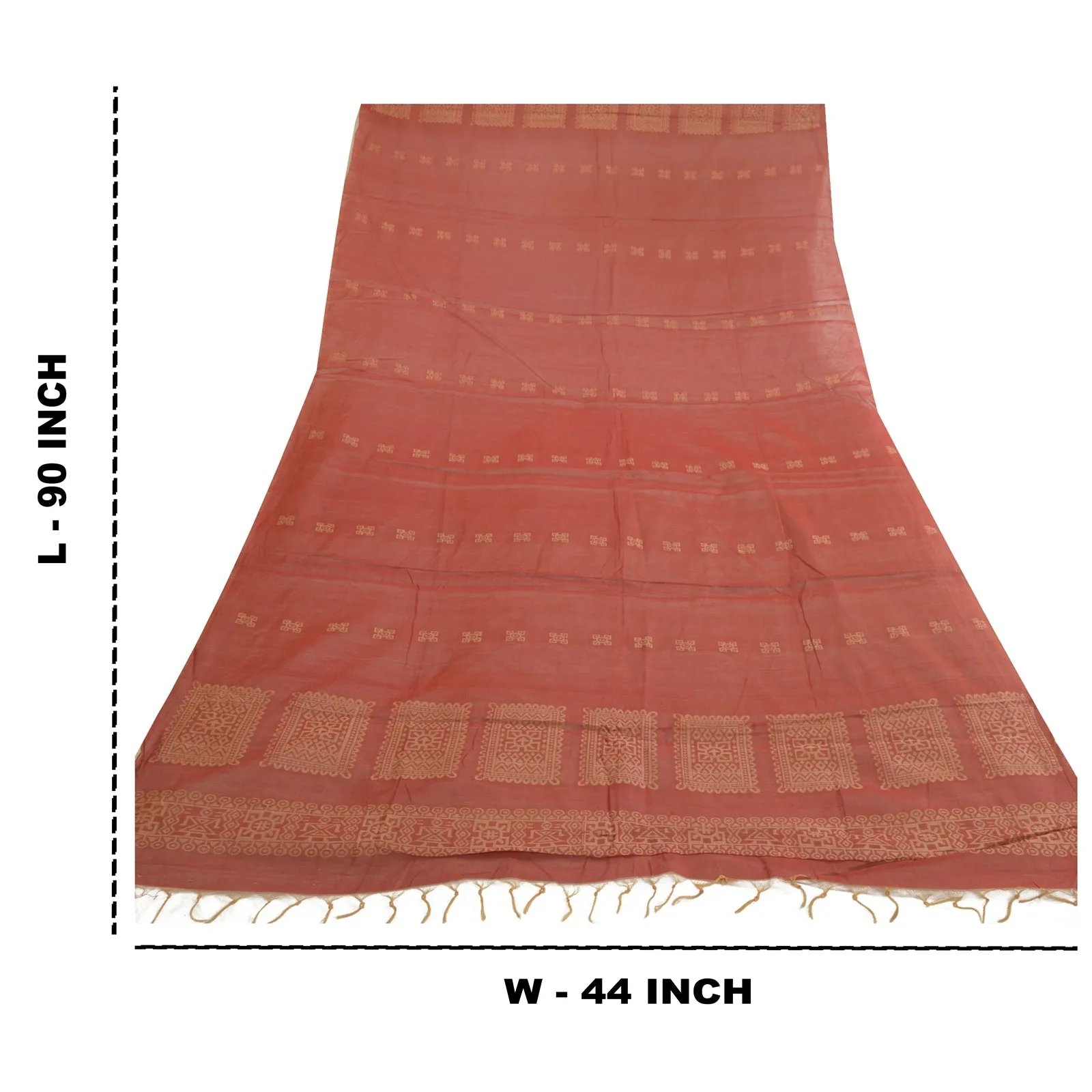 Sanskriti Vintage Long Dupatta Stole Pure Cotton Brick Red Woven Wrap Scarves