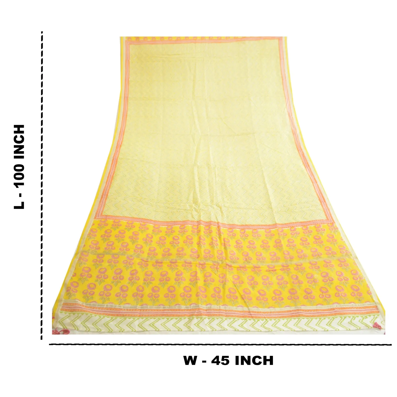 Sanskriti Vintage Long Dupatta Stole Pure Cotton Yellow Block Printed Scarves