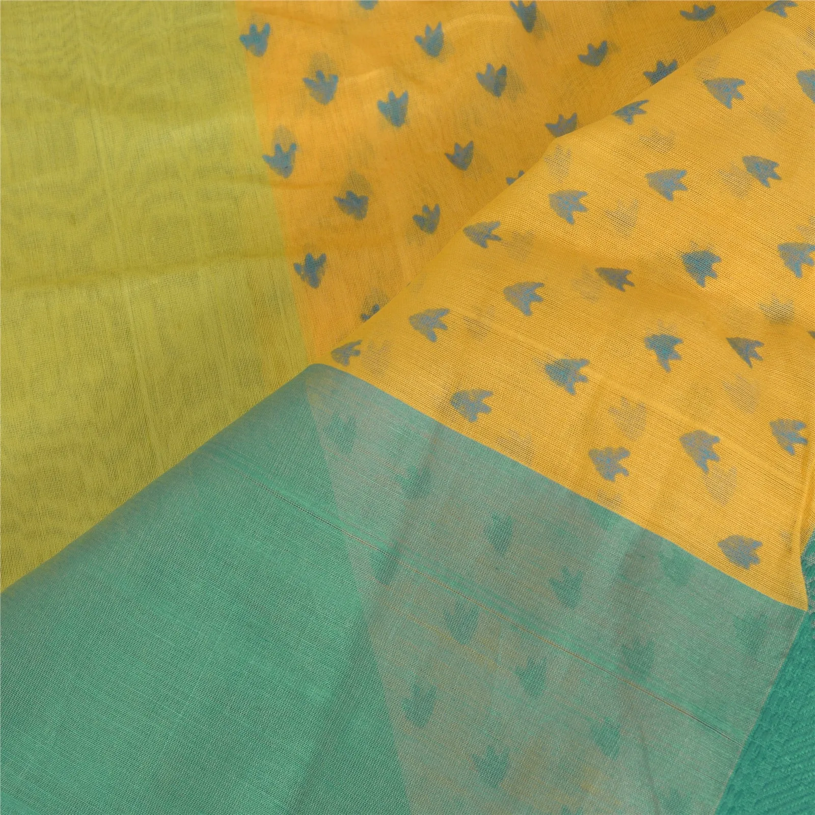 Sanskriti Vintage Long Dupatta Stole Pure Cotton Yellow/Blue Printed Scarves