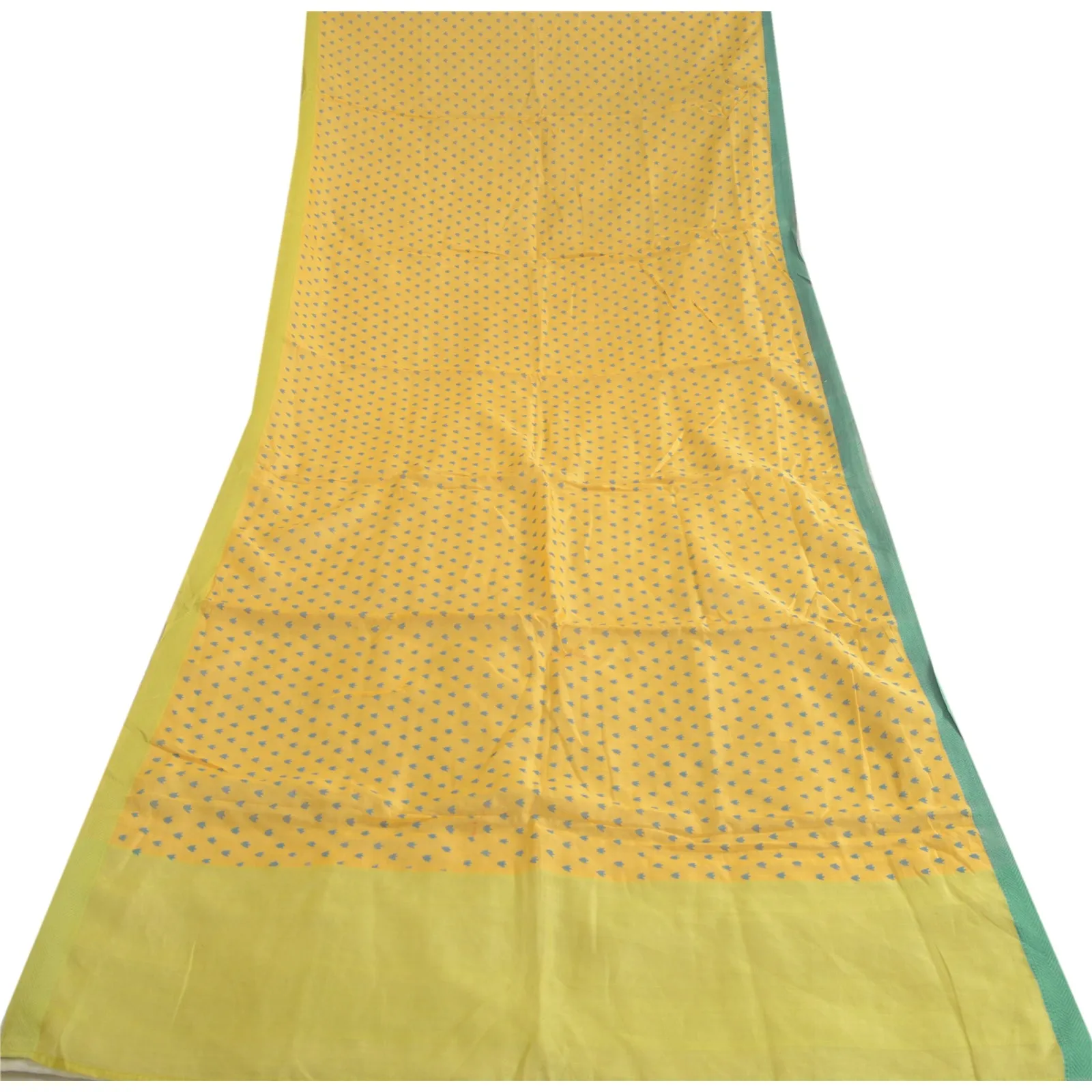 Sanskriti Vintage Long Dupatta Stole Pure Cotton Yellow/Blue Printed Scarves