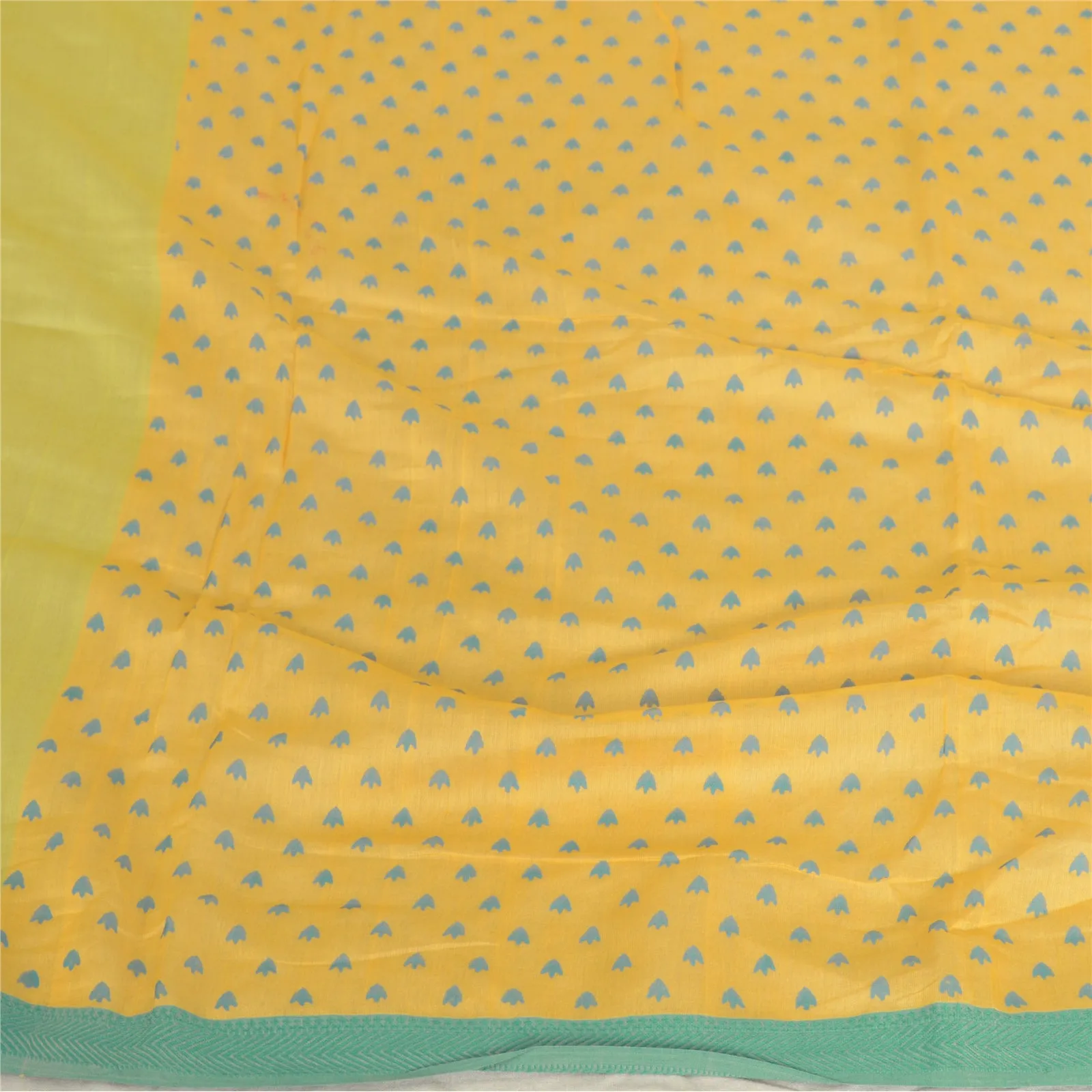 Sanskriti Vintage Long Dupatta Stole Pure Cotton Yellow/Blue Printed Scarves