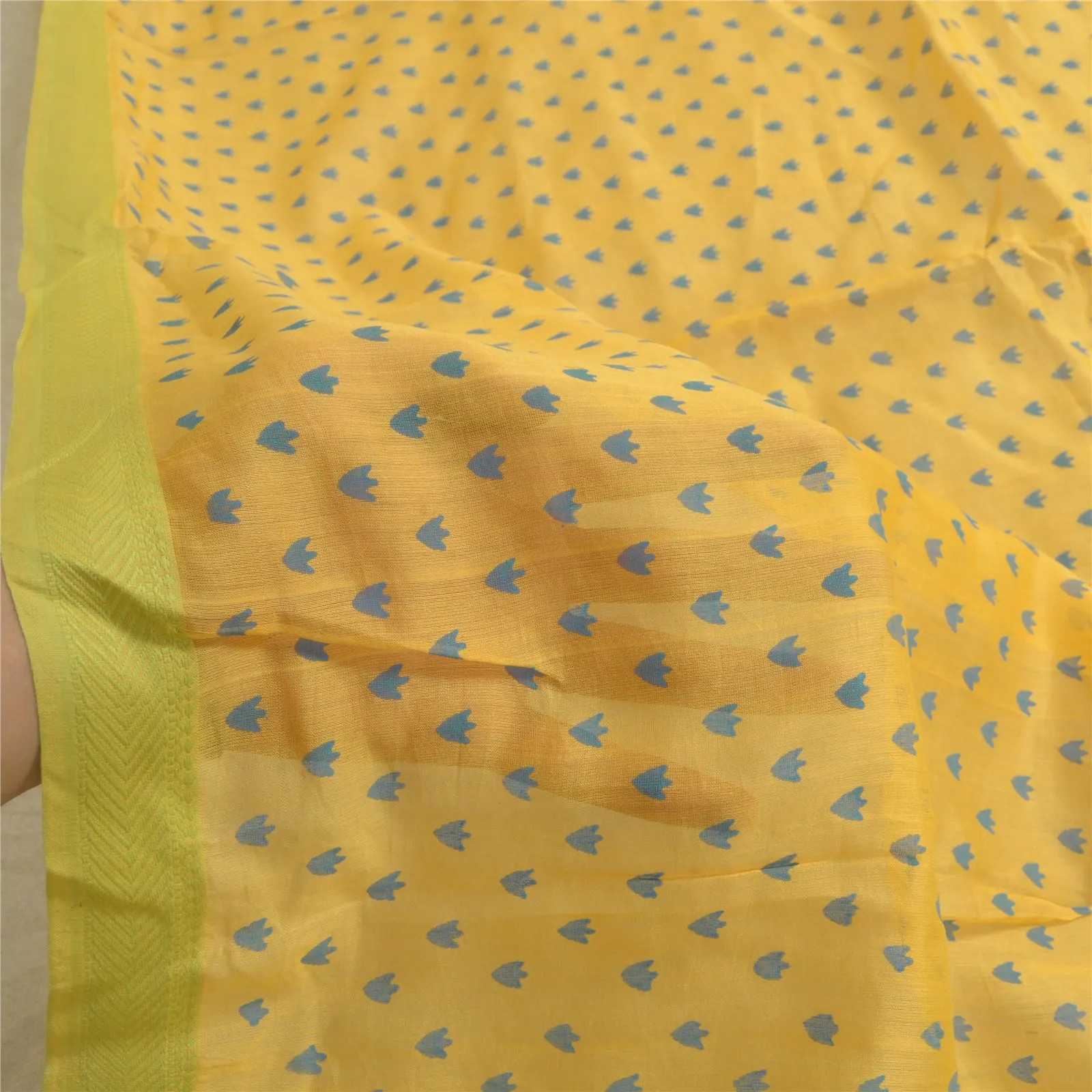 Sanskriti Vintage Long Dupatta Stole Pure Cotton Yellow/Blue Printed Scarves