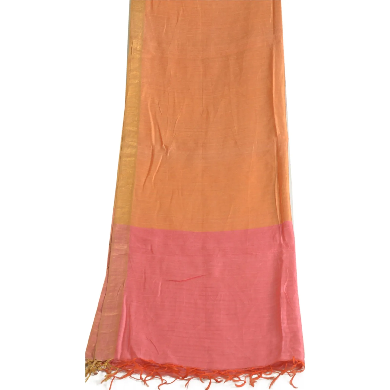 Sanskriti Vintage Long Dupatta Stole Pure Silk Peach/Pink Hijab Woven Scarves