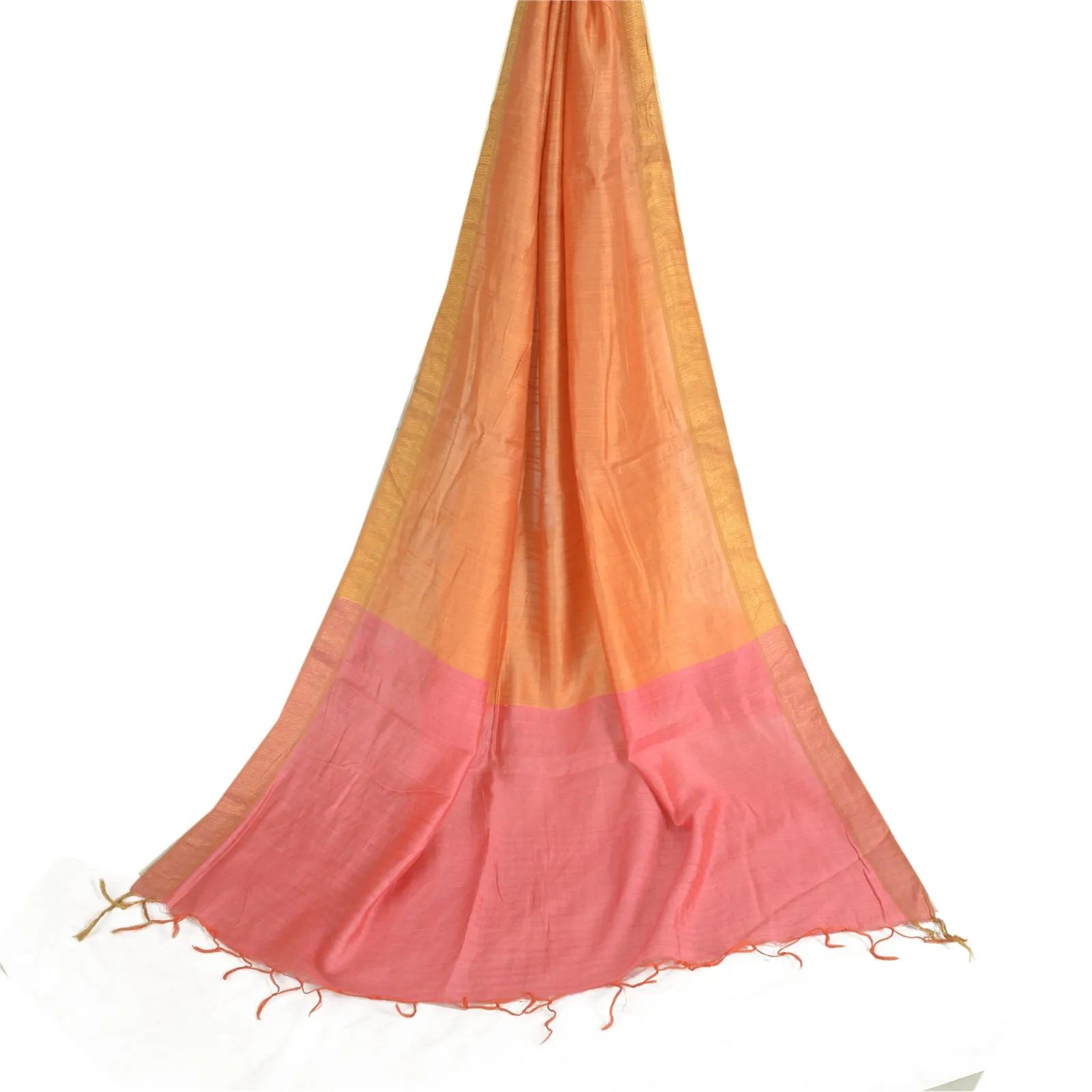 Sanskriti Vintage Long Dupatta Stole Pure Silk Peach/Pink Hijab Woven Scarves