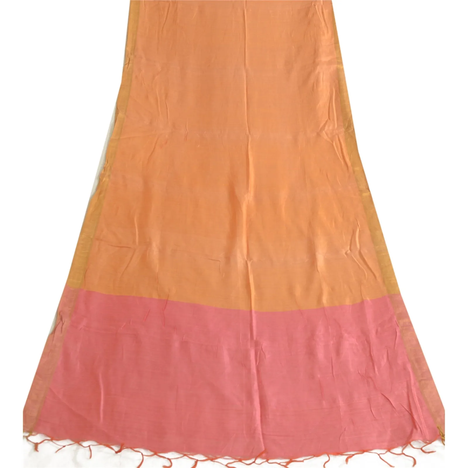 Sanskriti Vintage Long Dupatta Stole Pure Silk Peach/Pink Hijab Woven Scarves