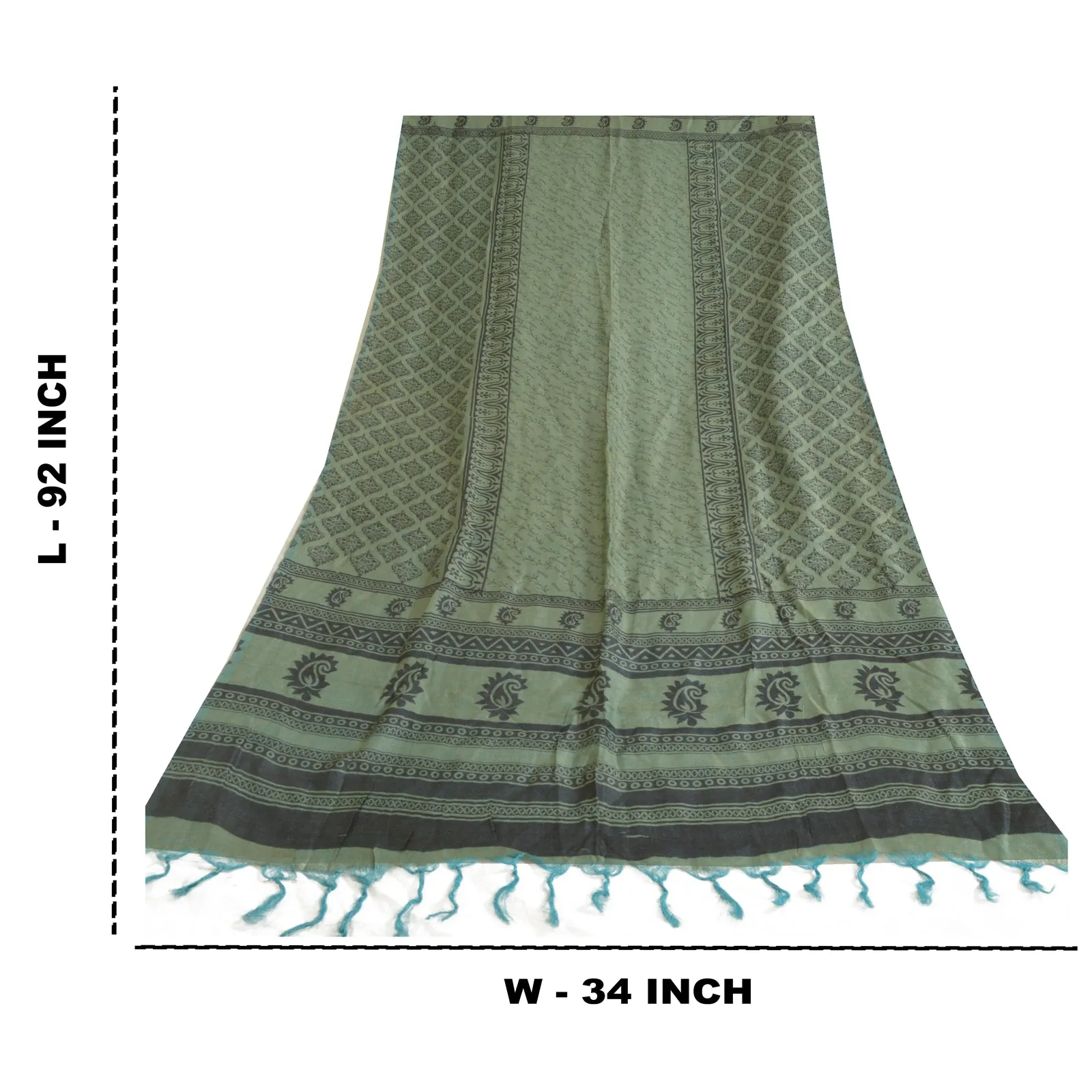 Sanskriti Vintage Long Dupatta Stole Pure Woolen Green Shawl Printed Scarves