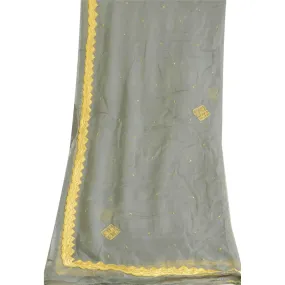 Sanskriti Vintage Long Grey Dupatta/Stole Pure Chiffon Silk Hand Beaded Scarves