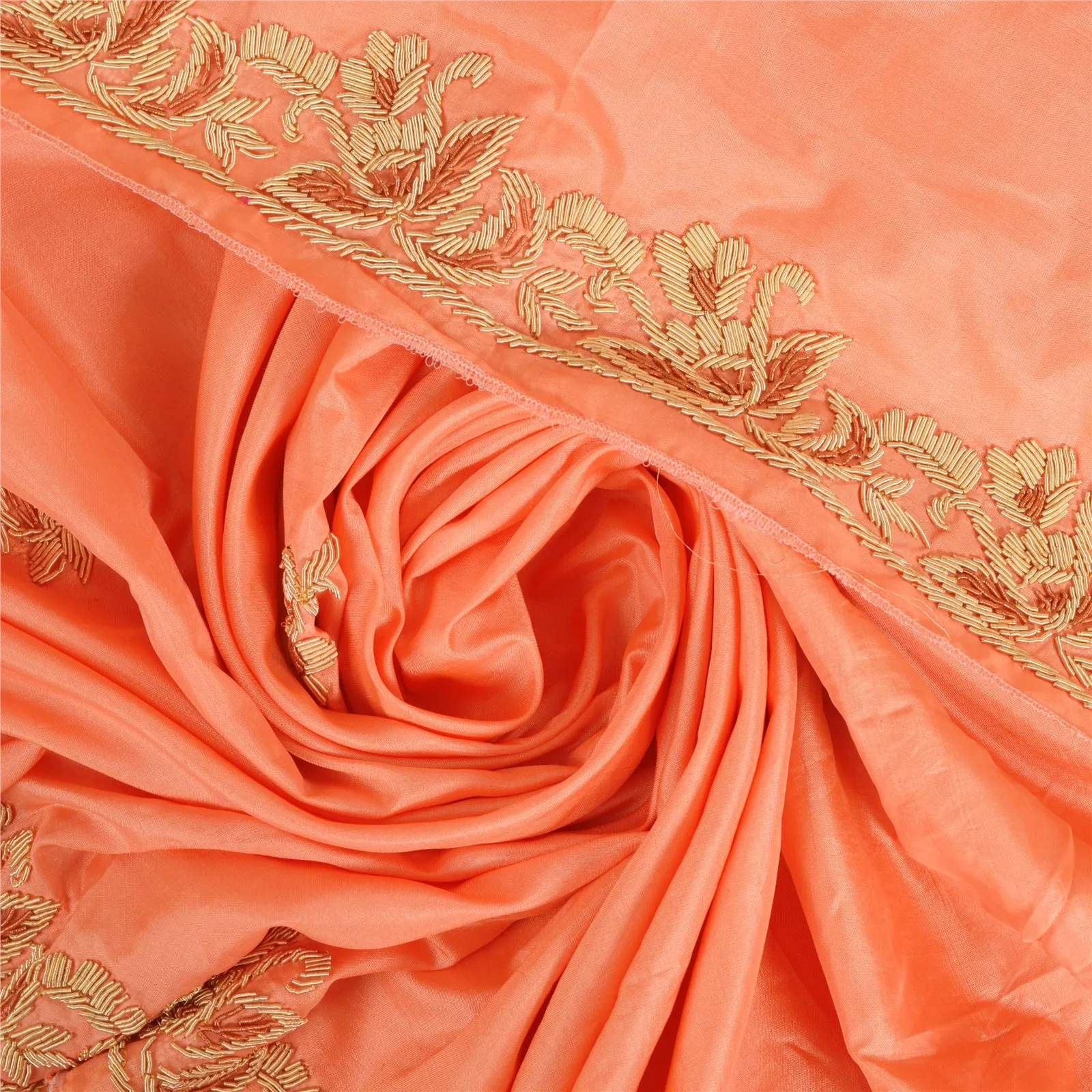 Sanskriti Vintage Peach Dupatta Pure Silk Hand Beaded Zardozi Work Stole Scarves