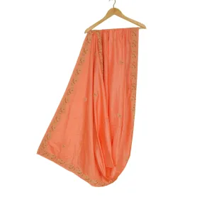 Sanskriti Vintage Peach Dupatta Pure Silk Hand Beaded Zardozi Work Stole Scarves