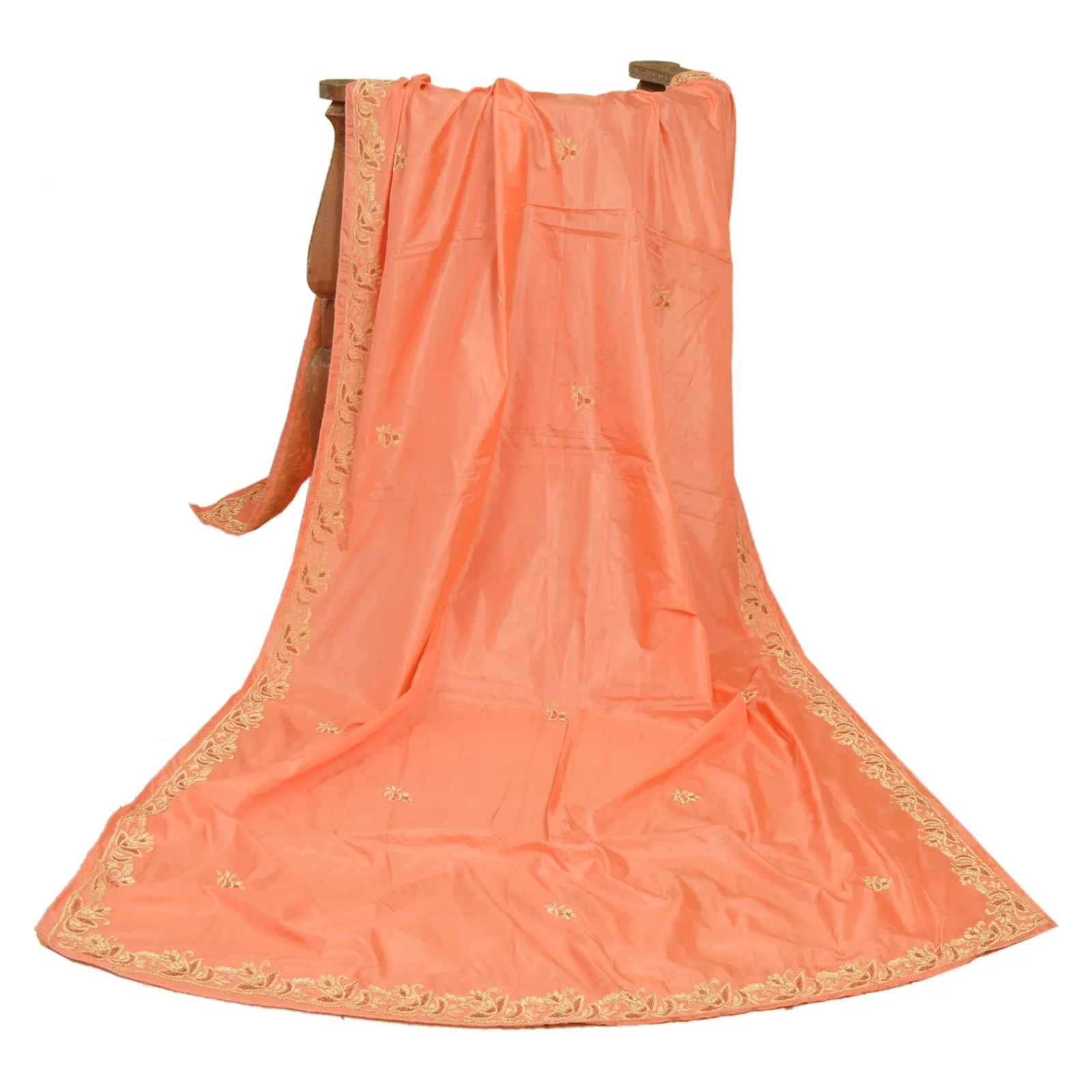 Sanskriti Vintage Peach Dupatta Pure Silk Hand Beaded Zardozi Work Stole Scarves