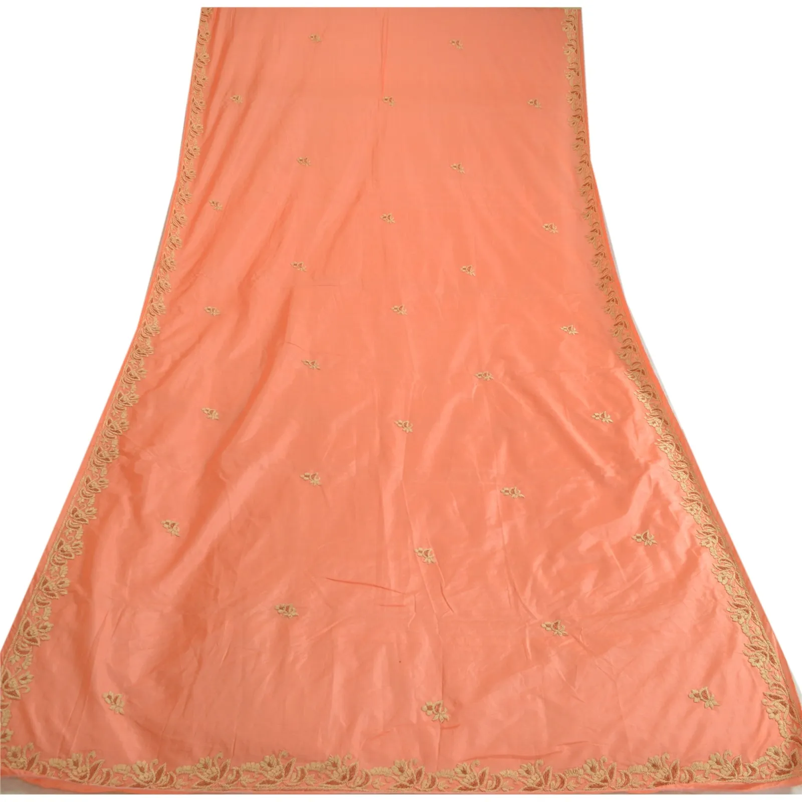 Sanskriti Vintage Peach Dupatta Pure Silk Hand Beaded Zardozi Work Stole Scarves