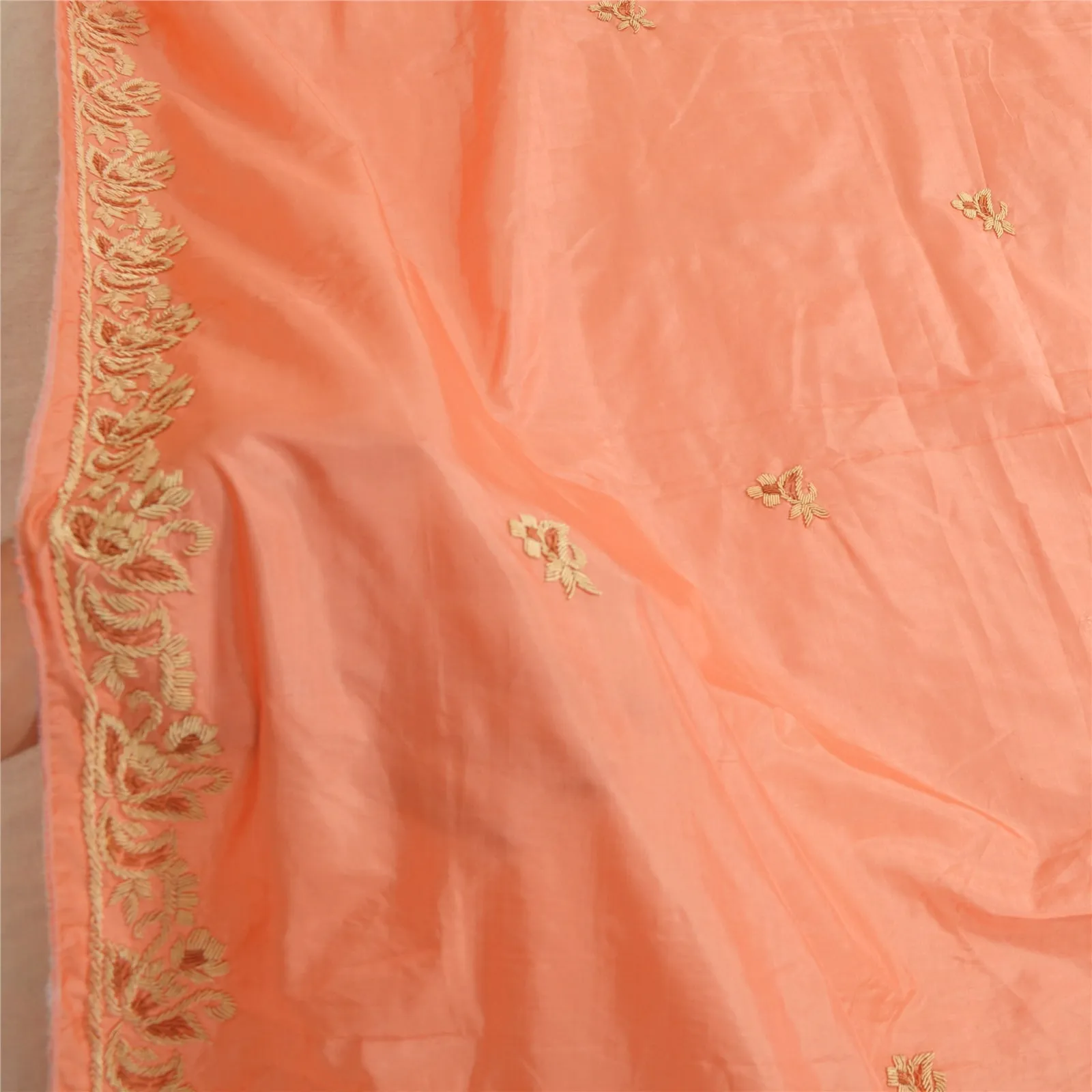 Sanskriti Vintage Peach Dupatta Pure Silk Hand Beaded Zardozi Work Stole Scarves