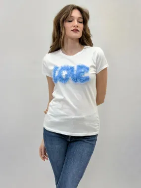 T-shirt con scritta LOVE in tulle