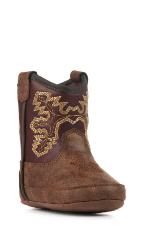 Twister Infant Blake Baby Bucker Tan and Maroon Western Booties