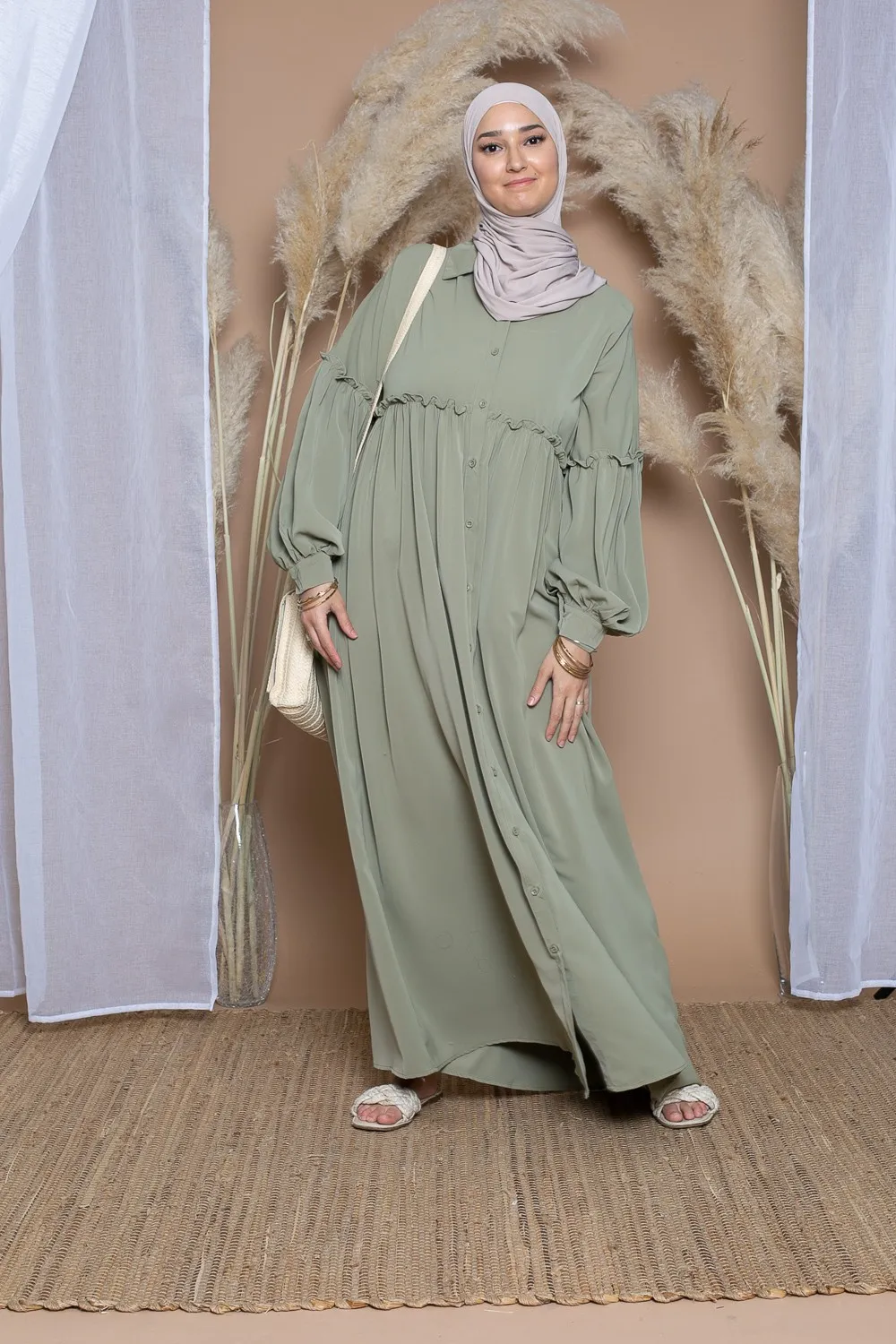 Vestido amplio camisero verde