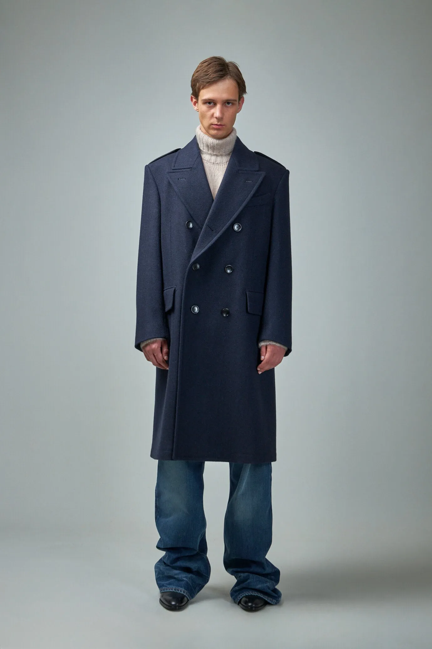 Wide Herringbone DB Officer Coat