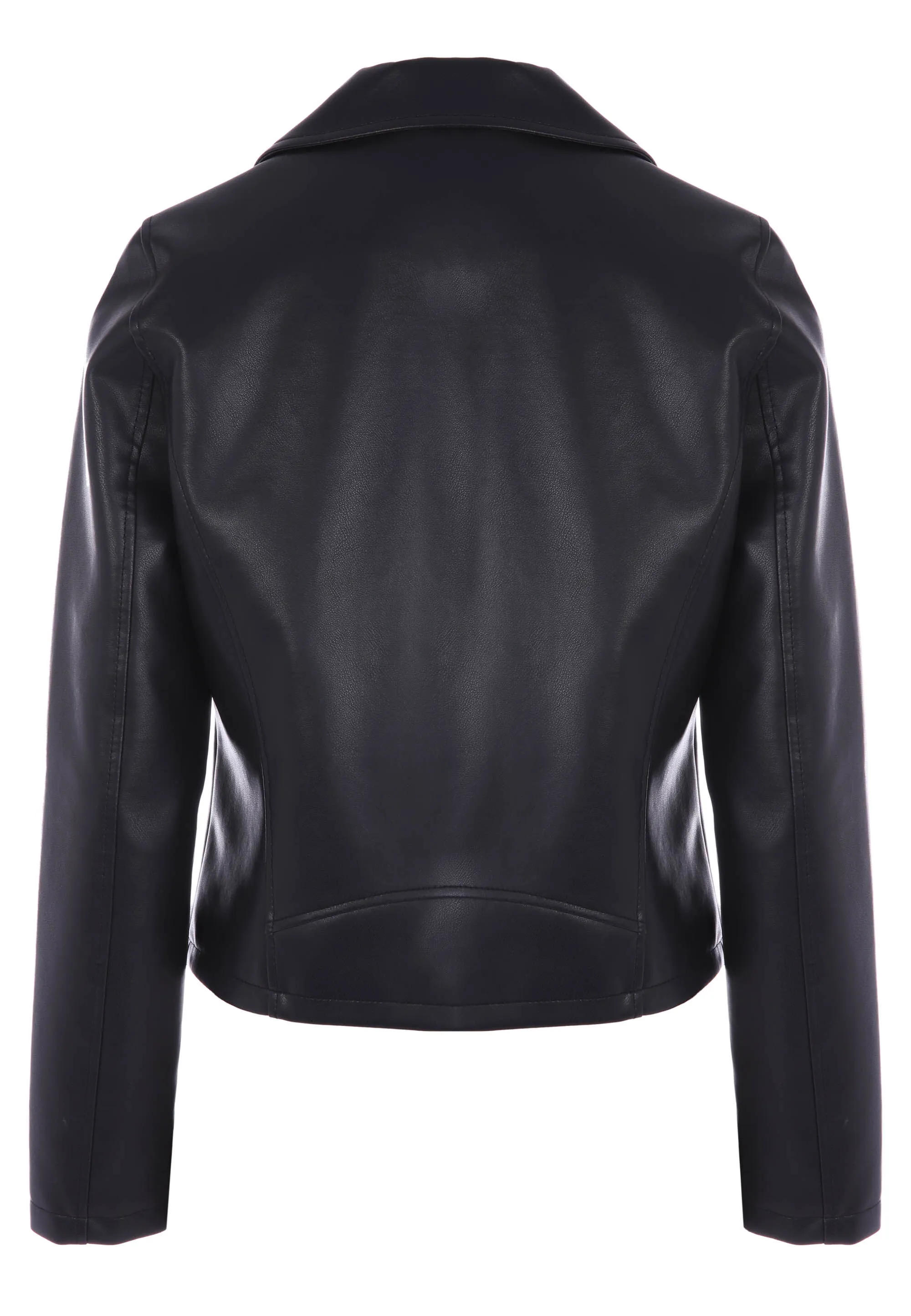 Womens Black PU Leather Biker Jacket 