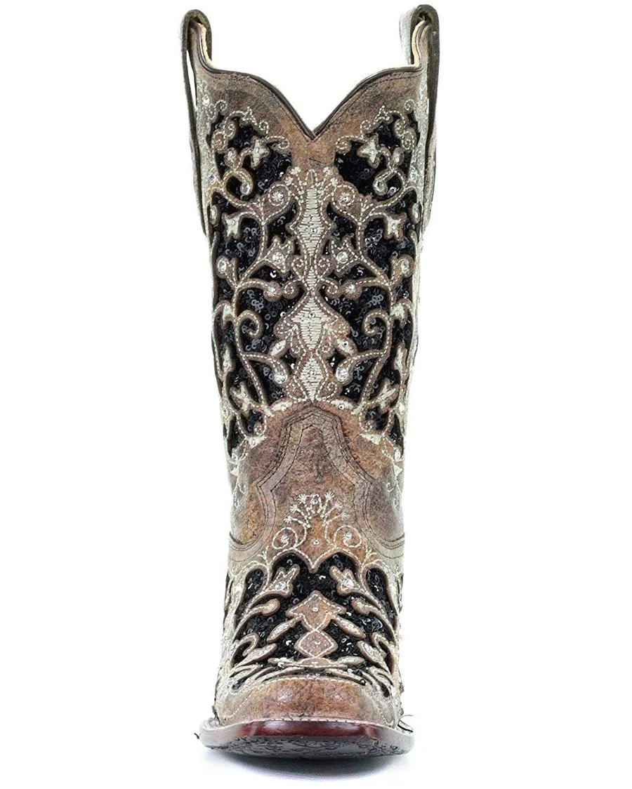 Women's Sequin Inlay Floral Embroidered Boots