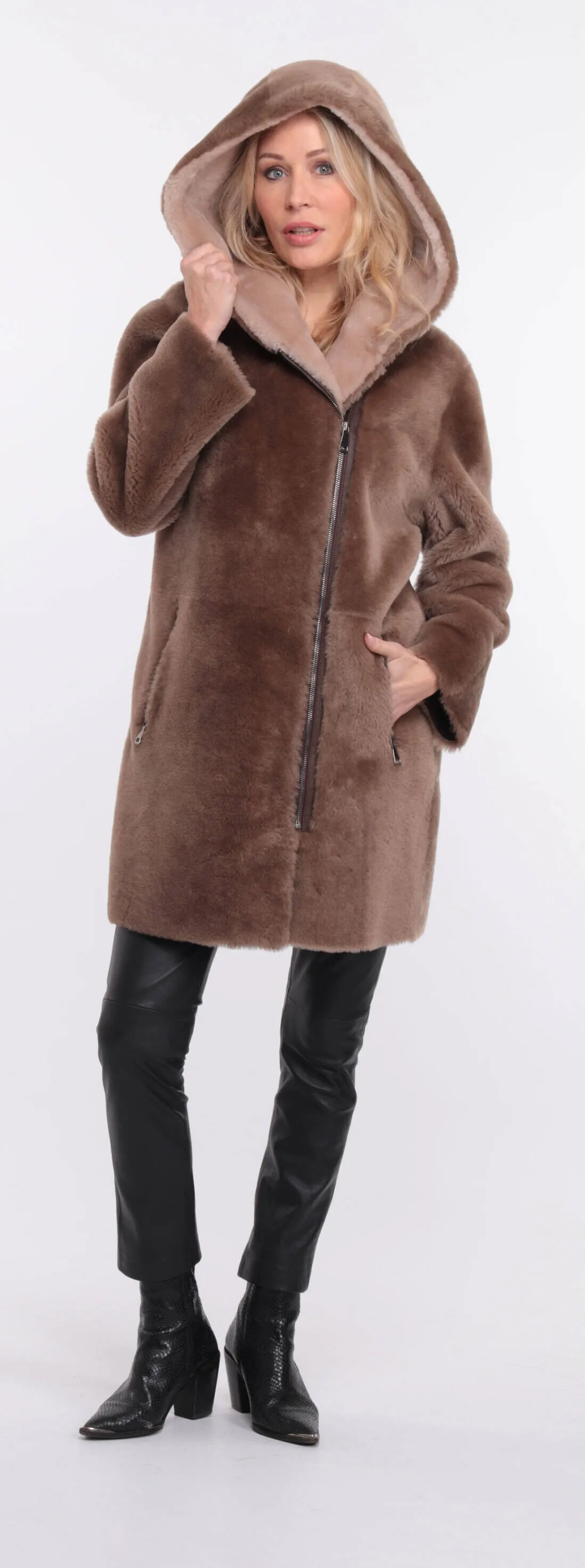 Women's taupe valere sheepskin coat